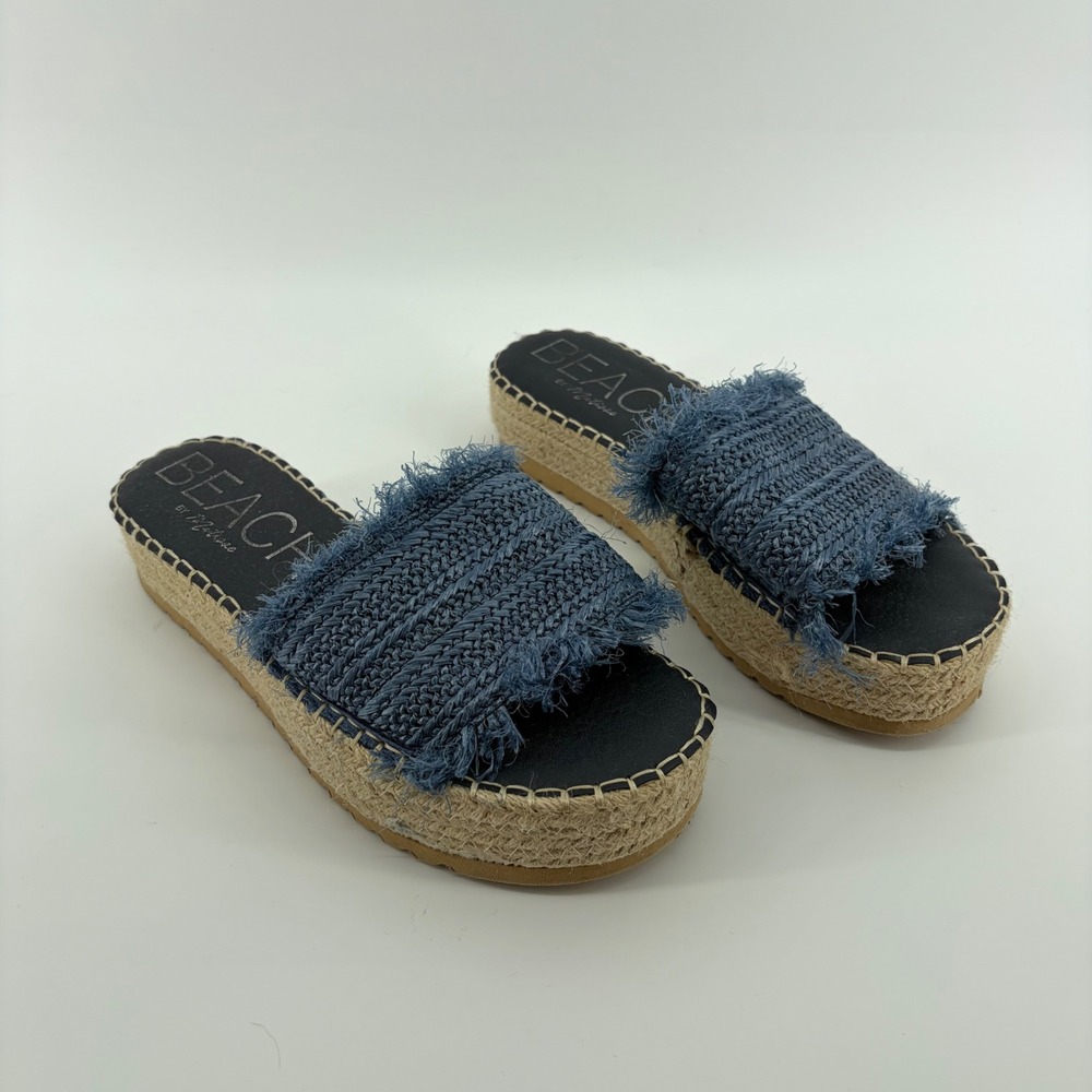 Beach by Matisse Seashell Sandals Blue Size 10 Raffia Espadrille Platform Slide